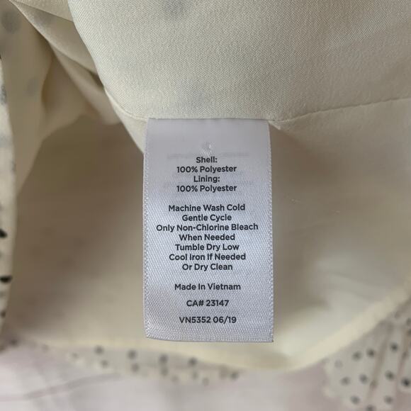 Talbots Off-White with Black Polka Dot Blouse Front Keyhole Ruffle Cuffs Size M - Picture 10 of 11